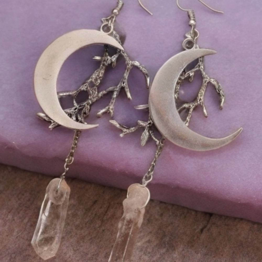 ANTHROPOLOGIE CLEAR QUARTZ MYSTIC MOON DROP EARRINGS